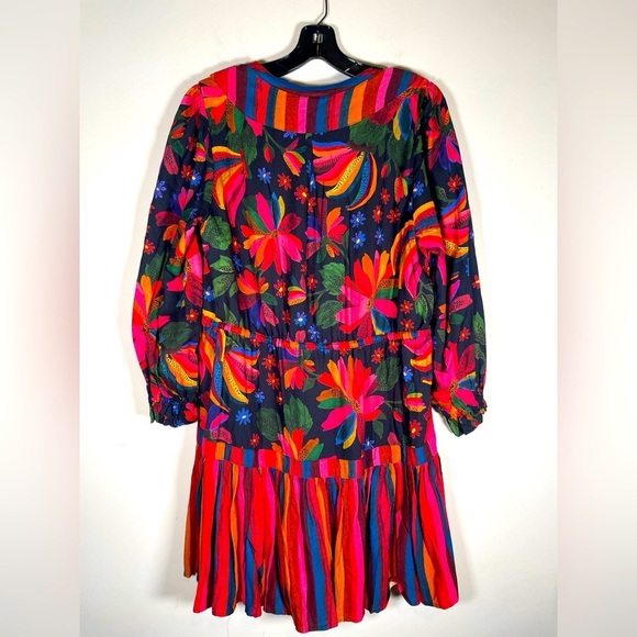 Farm Rio Black Banana Sky Mini Dress Sz S Puff Sleeve Tiered Flowy Beaded Beach - Picture 10 of 16